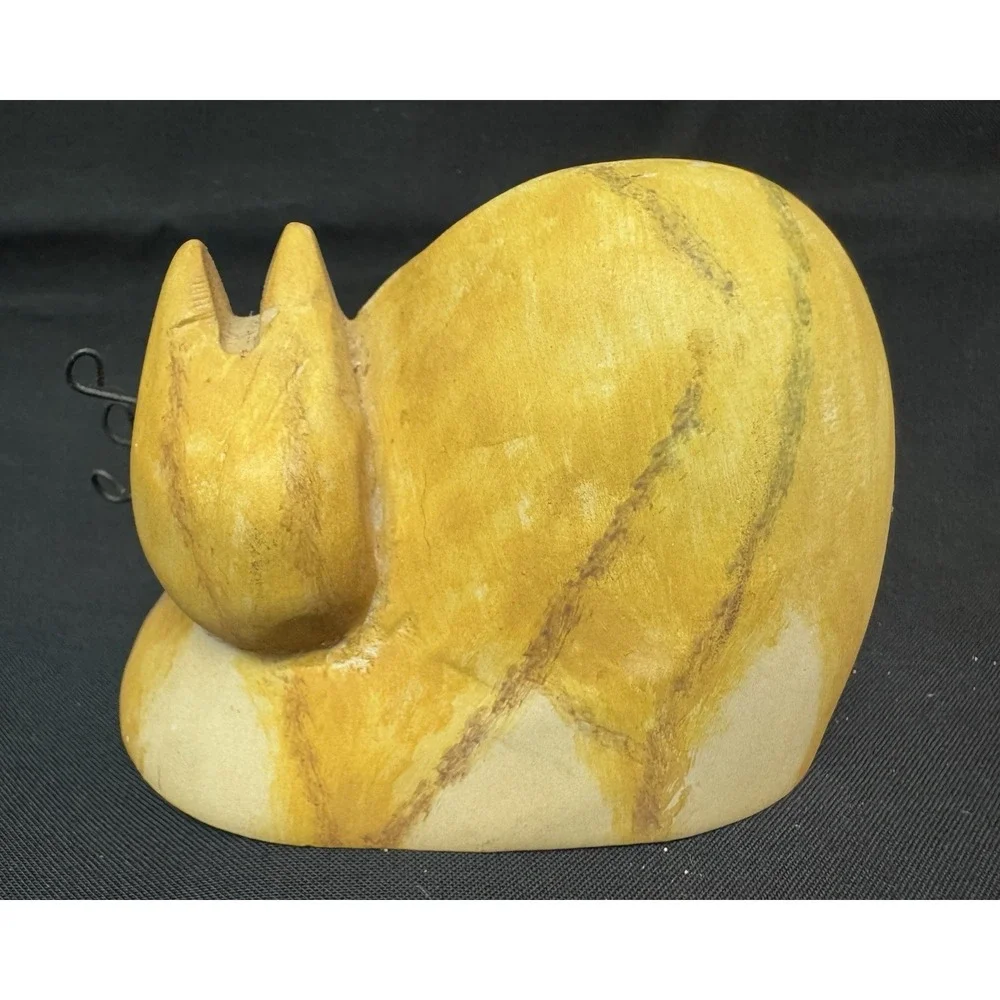 Vintage 1999 Tender Heart Treasures Carved Wooden Tabby Cat Figure 4